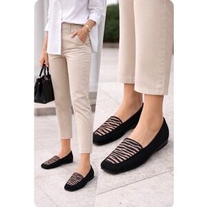 VIVAIA Aria 5 Pointed Toe Loafers Black Tan Tiger Stripe Knit Flats EU 42